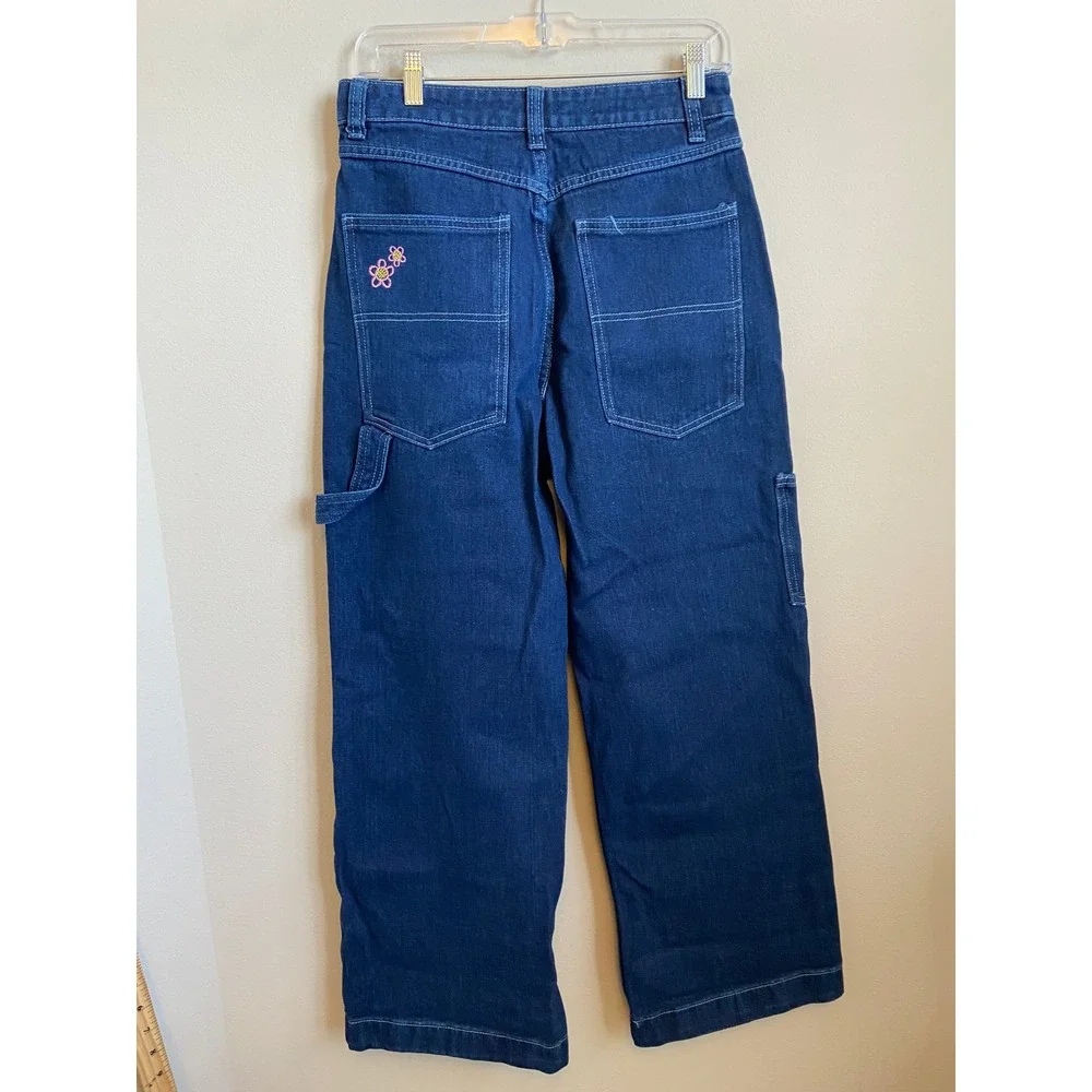 Delias Embroidered Flower‎ Wide Leg Jeans Denim Blue Size Medium - Picture 6 of 7